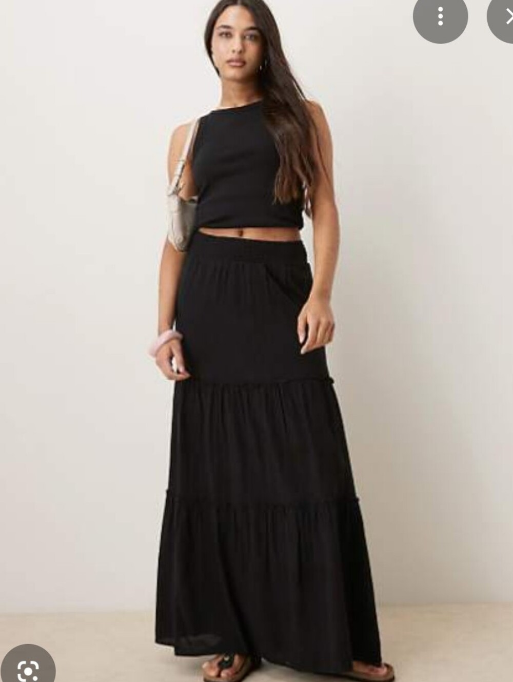 Black Cotton Tiered Maxi Skirt Lined With Drawstring